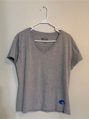 Costa Gray V-Neck Tee with Blue Logo